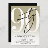 Modern Gold 90th Birthday Party Invitation Kaart (Voorkant / Achterkant)