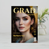 Modern Gold Afstudeerder Party Magazine Afstudeerf Folie Uitnodiging (Staand Voorkant)