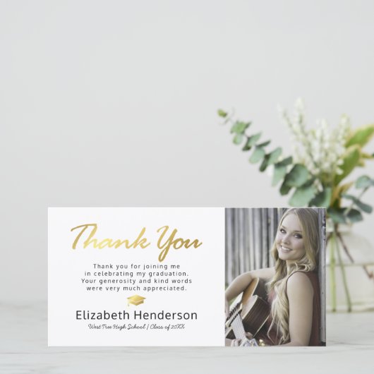 Modern Gold Afstuderen Foto: bedankt (Staand voorkant)