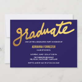 Modern Gold Afstuderen Typografie Navy Blue Chevro Kaart