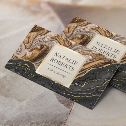Modern Gold Agate Black Marble Luxury Salon Spa Visitekaartje