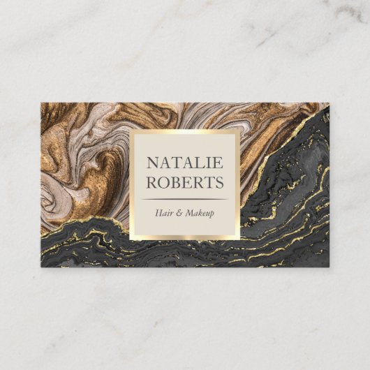 Modern Gold Agate Black Marble Luxury Salon Spa Visitekaartje (Voorkant)