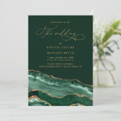 Modern Gold Agate green bruiloft Kaart (Staand voorkant)