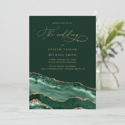 Modern Gold Agate green bruiloft Kaart (Staand voorkant)