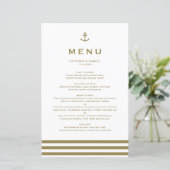 Modern Gold Anchor Nautical Wedding Menu Card (Staand voorkant)