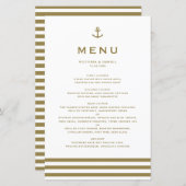 Modern Gold Anchor Nautical Wedding Menu Card (Voorkant / Achterkant)