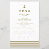 Modern Gold Anchor Nautical Wedding Menu Card (Voorkant)
