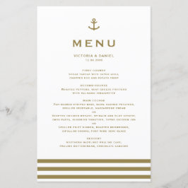 Modern Gold Anchor Nautical Wedding Menu Card