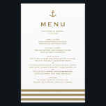 Modern Gold Anchor Nautical Wedding Menu Card<br><div class="desc">Moderne en klassieke menukaart perfect voor nautische themabruiloften en andere evenementen. Het is voorzien van een gouden anker illustratie,  een klassieke typografie en een strepenpatroon. De teksten zijn volledig bewerkbaar. Personaliseer door namen,  datum,  tijd en andere menudetails toe te voegen.</div>