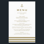 Modern Gold Anchor Nautical Wedding Menu Card<br><div class="desc">Moderne en klassieke menukaart perfect voor nautische themabruiloften en andere evenementen. Het is voorzien van een gouden anker illustratie,  een klassieke typografie en een strepenpatroon. De teksten zijn volledig bewerkbaar. Personaliseer door namen,  datum,  tijd en andere menudetails toe te voegen.</div>