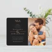 Modern Gold and Black Abstract Photo Wedding Kaart (Staand voorkant)