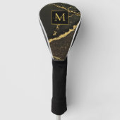 Modern Gold and Black Marbled Monogram Golfheadcover (Voorkant)