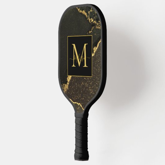 Modern Gold and Black Marbled Monogram Pickleball Paddle (Links)