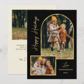 Modern Gold Arch 3 Photo Black Happy Holiday Card Feestdagenkaart (Voorkant / Achterkant)