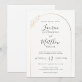 Modern Gold Arch Border met Floral Detail Wedding Kaart (Voorkant / Achterkant)