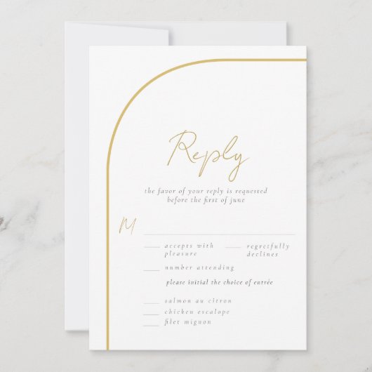 Modern Gold Arch Calligraphy Wedding Meal RSVP (Voorkant)