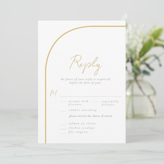Modern Gold Arch Calligraphy Wedding Meal RSVP (Staand voorkant)