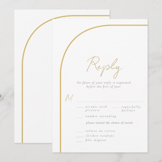 Modern Gold Arch Calligraphy Wedding Meal RSVP (Voorkant / Achterkant)