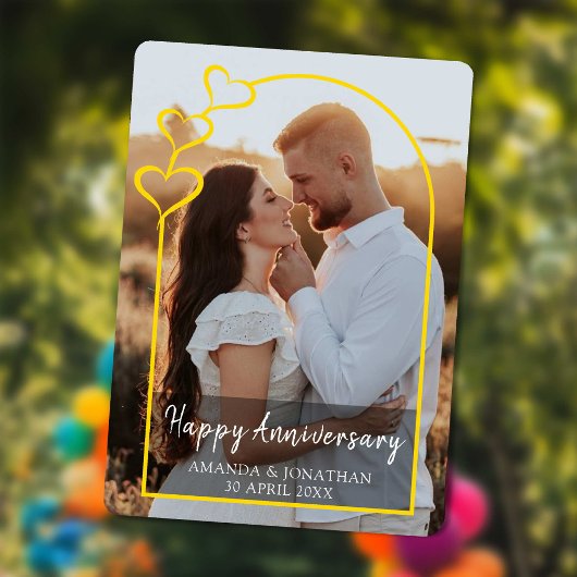 Modern Gold Arch Happy Anniversary Photo Card Feestdagenkaart