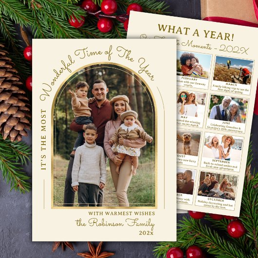 Modern Gold Arch Jaar in Review Fotocollage Feestdagenkaart