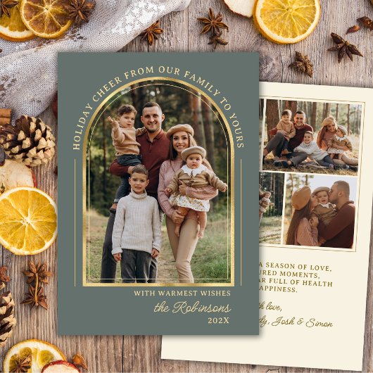 Modern Gold Arch Photo Green Christmas Happy Feestdagenkaart