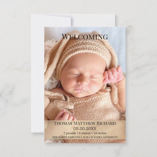 Modern Gold Baby Birth Photo Announcement Kaart (Voorkant)