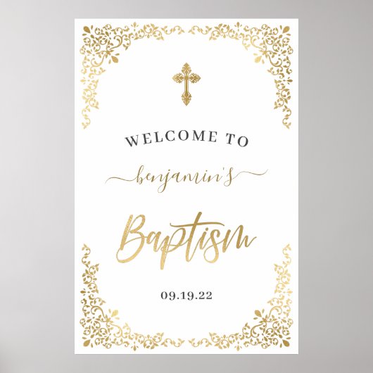 Modern Gold Baptisme Botanical Welcome Poster (Voorkant)