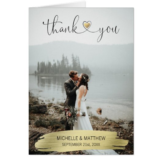 Modern Gold BEDANK JE trouwbriefkaart | FOTO (Voorkant)