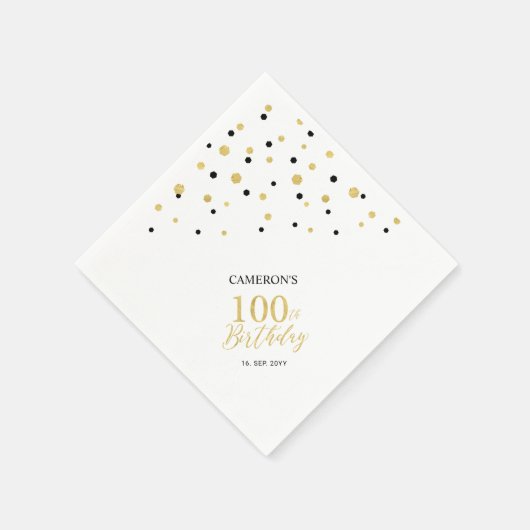 Modern Gold & Black 100th Birthday Party Napkins Servet (Hoek)