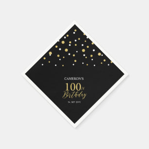 Modern Gold & Black 100th Birthday Party Napkins Servet
