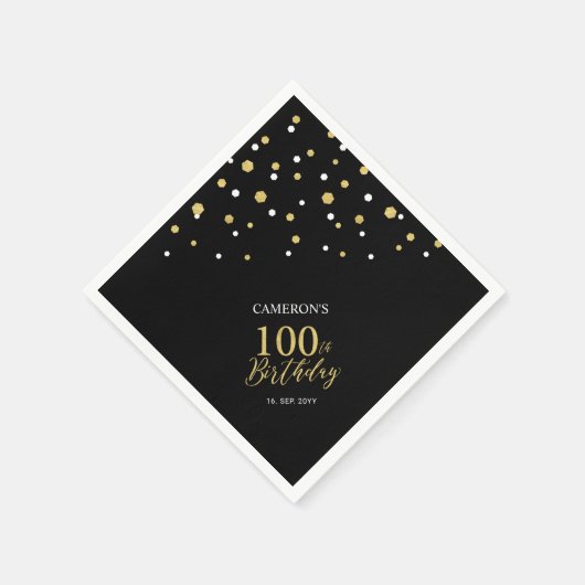 Modern Gold & Black 100th Birthday Party Napkins Servet (Hoek)