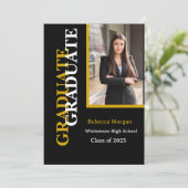 Modern Gold Black 2025 QR code Foto Afstuderen Kaart (Staand voorkant)