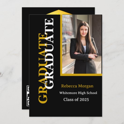 Modern Gold Black 2025 QR code Foto Afstuderen Kaart (Voorkant / Achterkant)