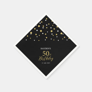 Modern Gold & Black 50th Birthday Party Napkins Servet