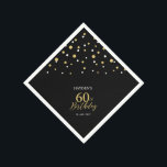 Modern Gold & Black 60th Birthday Party Napkins Servet<br><div class="desc">Deze persoonlijke papieren servet voegt stijlvolle details toe aan uw speciale dag. Dit ontwerp is voorzien van modern goud en zwart hexagon confetti met aangepaste tekst. Ideaal voor een modern gouden thema op 60ste verjaardagsfeestje. De gelijke uitnodigingen en partijbenodigdheden zijn beschikbaar in mijn winkel BaraBomDesign.</div>