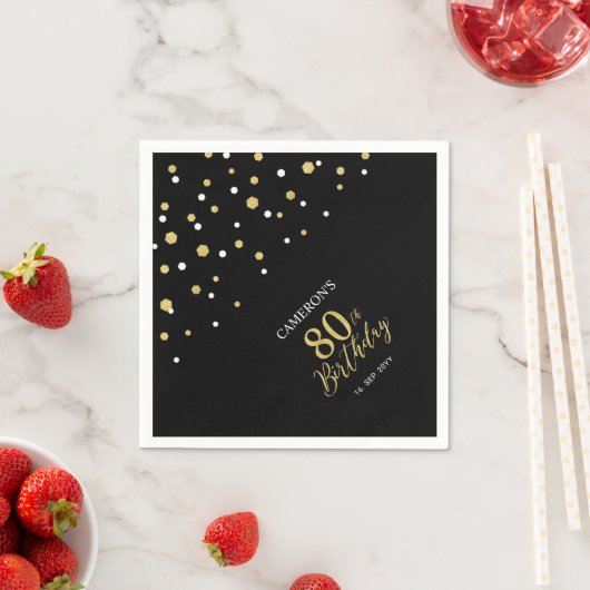 Modern Gold & Black 80th Birthday Party Napkins Servet (Insitu)