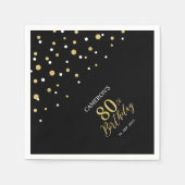 Modern Gold & Black 80th Birthday Party Napkins Servet (Voorkant)