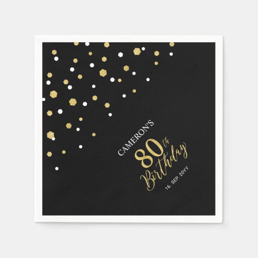 Modern Gold & Black 80th Birthday Party Napkins Servet (Voorkant)