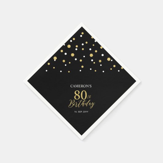 Modern Gold & Black 80th Birthday Party Napkins Servet (Hoek)