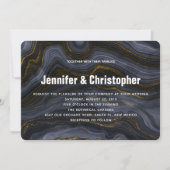 Modern Gold Black Blue-Grey Agate Abstract Wedding Kaart (Voorkant)