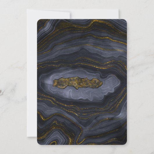 Modern Gold Black Blue-Grey Agate Abstract Wedding Kaart (Achterkant)