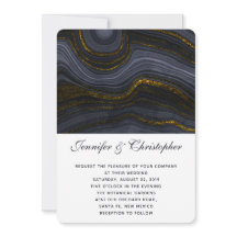 Modern Gold Black Blue-Grey Agate Abstract Wedding