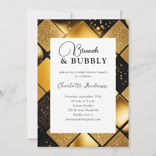 Modern Gold Black Brunch en bubbelbaar Vrijgezelle Kaart (Voorkant)
