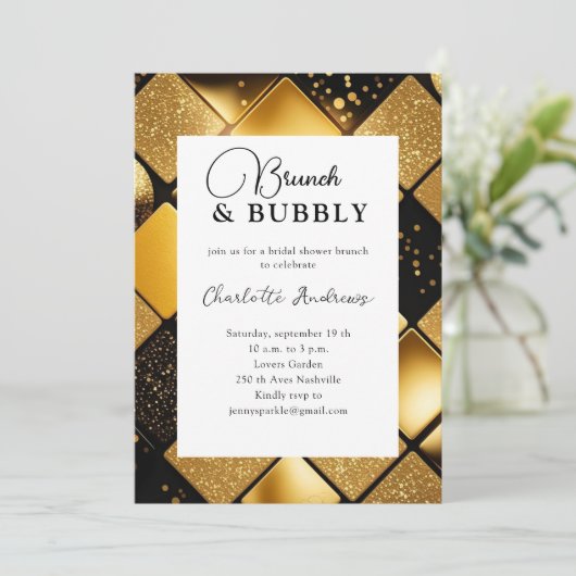 Modern Gold Black Brunch en bubbelbaar Vrijgezelle Kaart (Staand voorkant)