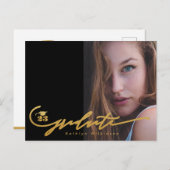 Modern Gold Black Calligraphy Chic Photo AFSTUDEER Aankondigingskaart (Voorkant / Achterkant)