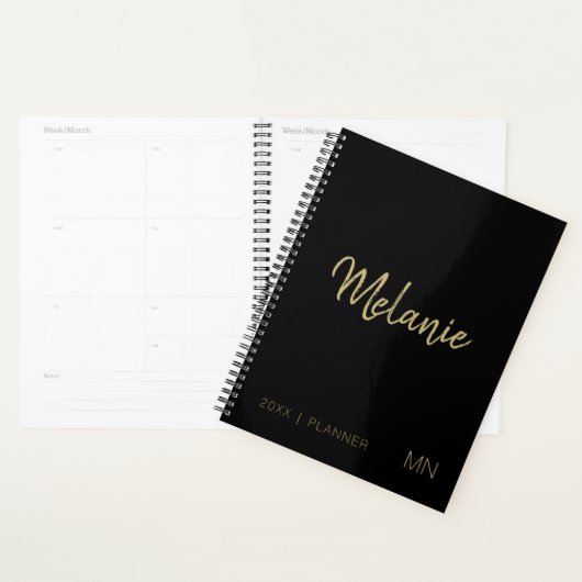 Modern Gold Black Elegant Monogram 2023 Planner (Display)