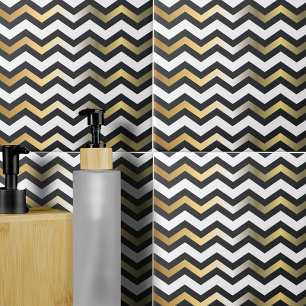 Modern Gold Black en White Zigzag Chevron Pattern Tegeltje
