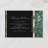 Modern Gold Black Forest Green Glitter Monogram Visitekaartje (Achterkant)