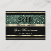 Modern Gold Black Forest Green Glitter Monogram Visitekaartje (Voorkant)