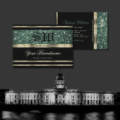 Modern Gold Black Forest Green Glitter Monogram Visitekaartje